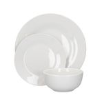 Mikasa Alexis yemek takımı seti, beyaz porselen, minimalist tabak ve kase, 12'li set, siyah