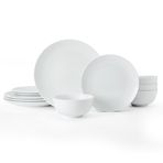 Mikasa Chalk 12 parçalı porselen yemek takımı, 4 kişilik beyaz yemek takımı, 4 x yemek tabağı, 4 x garnitür tabağı ve 4 x müsli kasesi, hediye kartonu, mikrodalga fırın ve bulaşık makinesinde