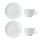 Mikasa Chalk 2 adet porselen çay fincanı ve fincan tabağı seti, beyaz fincan ve fincan altlıkları, 220 ml | Çin fincanı ve tabağı her gün yemek için | bulaşık makinesi ve mikrodalga fırında