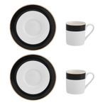 Mikasa Luxe Deco Porselen Espresso Fincanı ve Fincan Tabağı Seti, 2 x Çizgili Desenli Espresso Fincanı ve Tabağı, 100 ml Kahve Fincanı - Hediye Kutusunda ve Bulaşık Makinesinde Yıkanabilir