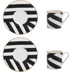 Mikasa Mkldgeoesppk2 Luxe Deco 2li 100ML Geometrik Çizgili Espresso Fincanları ve Tabakları - Beyaz