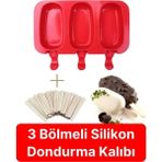 Mikasso 1 Adet Magnum Silikon Dondurma Kalıbı 50 Çubuk Hediyeli 3'lü Renkli Çubuk Dondurma Kabı Buz Kalıbı S