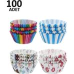 Mikasso 100 Adet Desenli Kağıt Muffın Cupcake Kalıbı Renkli Kağıt Plastik Çok Renkli