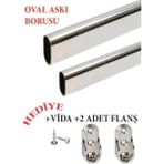 Mikasso 100CM Oval Krom Parlak Gardırop Askı Borusu 2 Adet Flanş Hediyesi