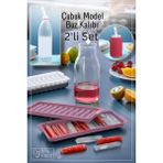Mikasso 11 Bölmeli Çubuk Model Buz Kalıbı - Buzluk - 2'li Set - Pembe Plastik