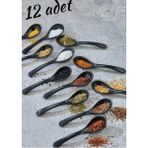 Mikasso 12 Adet Siyah Servis ve Baharat Kaşığı - Kahvaltılık Bal Kaşığı Şeker Reçel Servis Kaşığı Plastik Si