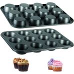 Mikasso 12'li Muffin Kalıbı Cupcake Kapsülü Fırın Mini Kek Browni Kek Kabı Yanmaz Yapışmaz Karbon Çelik Siya