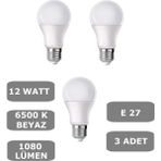 Mikasso 12W E27 LED Ampul 6500K Beyaz Işık (1080 Lümen) (3 Adet)