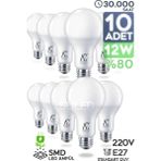 Mikasso 12W LED Ampül 10'lu Paket E27 Beyaz Işık Güçlü Aydınlatma Smd LED 6500K Tasarruflu Lamba