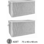 Mikasso (2 Adet) Gri Çizgili Fermuarlı Maxi Boy Hurç Yastık-Yorgan-Kıyafet Düzenleyici 75*40*40 cm 75 x 40 K