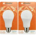 Mikasso (2 Adet) Osaka 12W (90W) Beyaz Işık (6500K) E27 Duylu (Kalın Duy) LED Ampul