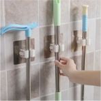 Mikasso 2 Adet Paspas Mop Fırça ve Süpürge Askısı Sap Tutucu Mutfak Banyo Yapışkanlı Duvara Monte Aparatı