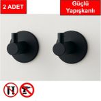 Mikasso 2 Adet Yuvarlak Plastik Güçlü Yapışkanlı Kancalı Çok Amaçlı Askılık Kapı Arkası Bornoz Askılığı Siya