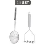 Mikasso 2 Li Set Paslanmaz Çelik Mutfak Seti Kızartma Yağ Kevgiri ve 24 cm Patates Ezici Paslanmaz Çelik