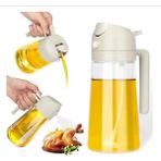 Mikasso 2'li Çift Fonksiyonlu Cam Yağdanlık 450ML Kulplu Zeytinyağı Sıvıyağ Şişesi Airfryer Sprey Yağlık Bey