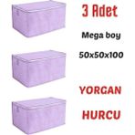 Mikasso 3 Adet Büyük Boy Bazaaltı ve Çekyat Hurç 100 x 50 x 50 cm Lila Renk Dolap Içi Hurç Micro Saten 50 x