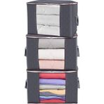 Mikasso 3 Adet - Pencereli Kapitone Kazak Hurcu Gri 45 x 40 x 30 cm Nefes Alabilen Kumaş 45 x 40 Gri