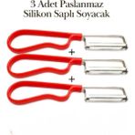 Mikasso 3 Adet Silikon Saplı Metal Yan Soyacak Patates Sebze Paslanmaz Çelik Sebze Soyacak Kırmızı
