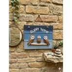 Mikasso 3 Boyutlu El Yapımı Baykuşlu Duvar Balkon Bahçe Süsü Tablo 40X30 cm Ahşap Mavi - Çok Renkli