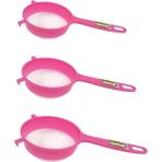 Mikasso 3 Lü Saplı Süt Süzgeci - Un Makarna Pirinç Yıkama Süzgeci Pembe Plastik Pembe