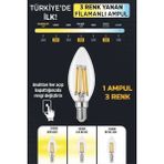 Mikasso 3 Renkli LED Filament Rustik Ampul 6W E14 C35 - Çok Renkli