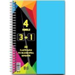 Mikasso 3+1 Ayraçlı Defter 4 Konulu 100 Yaprak 1 Adet 3 Kareli 1 Çizgili Spralli Plastik Kapak Seperatörlü Y - Çok Renkli