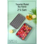 Mikasso 33 Bölmeli Yuvarlak Buz Kalıbı Buzluk 2'li Set - Antrasit Plastik