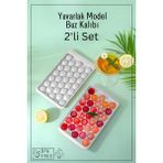 Mikasso 33 Bölmeli Yuvarlak Buz Kalıbı Buzluk 2'li Set - Beyaz Plastik