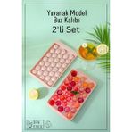 Mikasso 33 Bölmeli Yuvarlak Buz Kalıbı - Buzluk - 2'li Set - Pembe Plastik