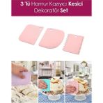 Mikasso 3lü Set Hamur Kesme ve Kazıma Aparatı Hamur Pasta Börek Kek Çörek Şekillendirici Kesici Kazıyıcı Set