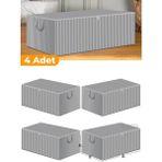 Mikasso 4 Adet - Antrasit Çizgili Büyük Boy Baza Altı ve Çekyat Tipi Hurç 65 x 45 x 22 cm Nefes Alabilen Kum