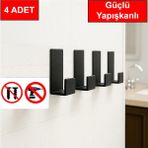 Mikasso 4 Adet Kapı Arkası Güçlü Yapışkanlı Plastik Çok Amaçlı Pratik Askı Havlu Askılık Siyah