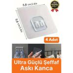 Mikasso 4 Adet Ultra Güçlü Suya Dayanıklı Iz Bırakmaz Şeffaf Mutfak Banyo Tablo Raf Ayna Tutucu Askı Kanca B