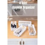 Mikasso 4’lü Beyaz Mutfak Çekmece Içi Düzenleyici – Kaşık Çatal Bıçak Organizeri, Plastik Düzenleme Kutusu P