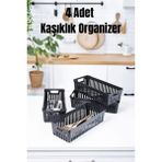 Mikasso 4’lü Gri Mutfak Çekmece Içi Düzenleyici – Kaşık Çatal Bıçak Organizeri, Plastik Düzenleme Kutusu Pla