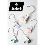 Mikasso 4lü Metal Eşarp Askısı Şal Askısı Silikon Uçlu Çok Amaçlı Askı Mandallı Kanca Kancalı Klips Metal Ço