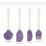 Mikasso 4'lü Servis Seti Silikon Spatula Kepçe Yumurta Fırçası Çeyiz Seti Silikon Mor