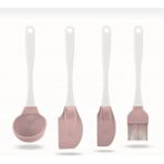 Mikasso 4'lü Servis Seti Silikon Spatula Kepçe Yumurta Fırçası Çeyiz Seti Silikon Pembe