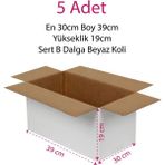 Mikasso 5 Adet Boş Karton Beyaz Taşıma Kutusu Boş Koli 39X30X19CM B Dalga Tek Oluk 39 x 29 x 18