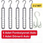 Mikasso 5 Adet Fonksiyonlu Dolap Içi Düzenleyici Organizer Askı Tişört Gömlek Elbise Askısı-Gri Plastik gr