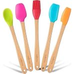 Mikasso 5 Li Renkli Bambu Silikon Spatula Seti Uzun Ahşap Çok Renkli