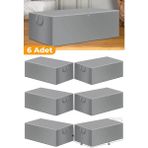 Mikasso 6 Adet - Büyük Boy Baza Altı ve Çekyat Hurç 65 x 45 x 22 cm - Gri Polipropilen 45 x 64 Gri Tr