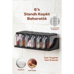Mikasso 6 Lı Standlı Kendinden Yapışkanlı Kapaklı Kaşıklı Baharatlık Takımı - Kulplu Baharatlık Standı Plast