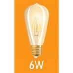 Mikasso 6W = 75W Eşdeğer 2500KELVIN Bal Rengi E27 Duylu Flamanlı Rustik LED Ampul 700 Lümen A+ Enerji Sınıfı - Çok Renkli