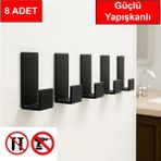 Mikasso 8 Adet Kapı Arkası Güçlü Yapışkanlı Çok Amaçlı Plastik Askı Havlu Askılık Siyah