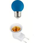 Mikasso Açma Kapama Anahtarlı Duy Fişli + 1W Tasarruflu Renkli E27 LED Gece Lambası Mavi Işık - Çok Renkli
