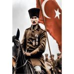 Mikasso Ahşap Atatürk At Üstünde Türk Bayrağı Duvar Poster Ahşap Çok Renkli