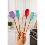 Mikasso Ahşap Saplı Mini 5 Li Spatula Seti Silikon Çok Renkli