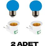 Mikasso Anahtarlı Fişli Duy + 1 W Mavi Renkli E27 Duy LED Ampul 2 Adet