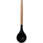 Mikasso Bambu Saplı Silikon Servis Kepçesi 32 cm Siyah Isıya Dayanıklı Kepçe Bambu Siyah
